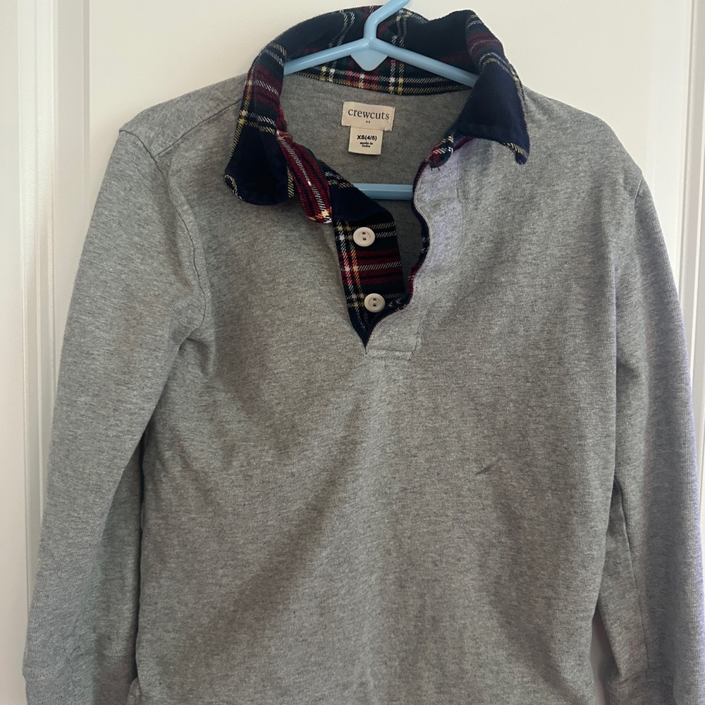 Crewcuts Gray Polo with Plaid Accents